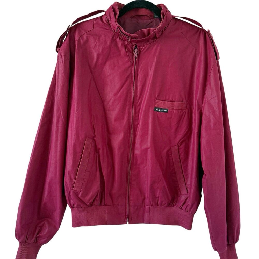 Vtg Members Only Cafe Racer Burgundy Maroon Full Zip Bomber Jacket 44 L Large